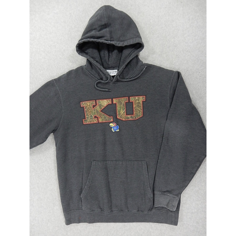 Kansas Jayhawks Camouflage Logo Hoodie Sweatshirt (Men's Large) Gray